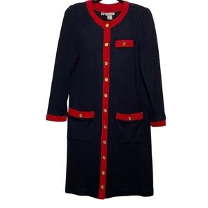 St. John Black and Red Trim Midi Dress